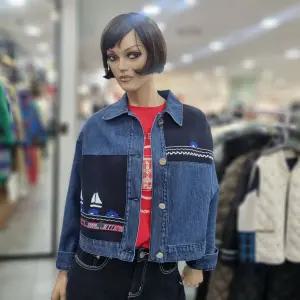 베네통/애플아울렛/돛단배 니트 블럭 데님 점퍼/BAJPA1611