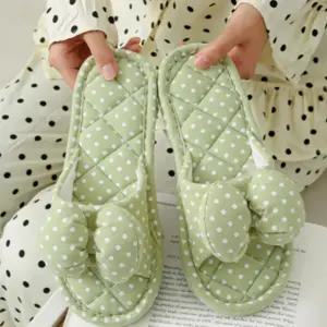 슬리퍼 거실화 사무실 실내화 봄 쿠션 미끄럼방지 리본 도트 층간소음 방지 여성 [P6210Q]