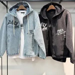 HC34 워딩 데님 후드 집업 남녀공용 데님 후드 자켓 , 데님 후드 집업 LQ1JU030