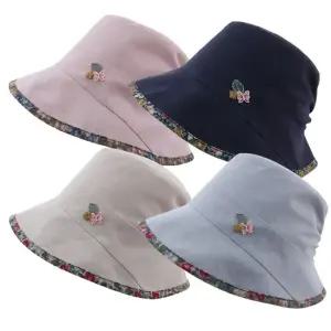 시원한 여름 린넨 플라워 라인챙 벙거지 엄마 중년 여성 버킷햇 모자 Q-B509