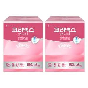 크리넥스 실크 소프트 천연펄프 미용티슈 2겹, 180매, 6입, 2개