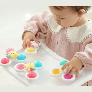 흡착 회전 스핀팝 실리콘 아기 딸랑이 세트 신생아 노리개 호기심자극