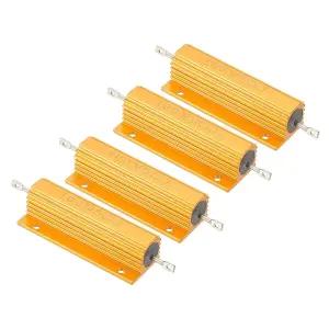 PATIKIL 100W 5옴 알루미늄 쉘 저항기 4팩 하우징 케이스 와이어 감김 나사 탭 전원 5 내성 황금색