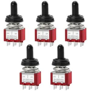 Heschen 미니 순간 토글 스위치 MTS223 250V DPDT 2A 5개입 6A 포함 켜짐꺼짐켜짐 125V 커버 방수 6핀