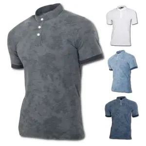 세련된 남자 혼방 헨리넥 골프 반팔티 레슨 이십대 상의 내츄럴 시즌