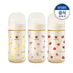 [그린핑거]베베그로우 PPSU 플라워 젖병 트리플팩 280ml(노꼭지/노랑붓꽃+목련+동백)