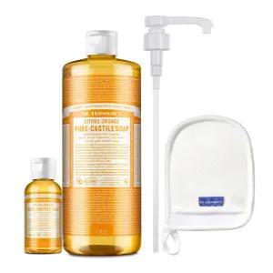 닥터브로너스 바디워시 시트러스 오렌지 950ml + 60ml + 전용펌프 + 샤워글러브 세트