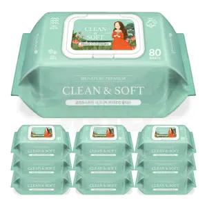한예지 클린앤소프트 시그니처 프리미엄 캡형 물티슈 80매 10팩