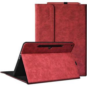 LWKJOY 마이크로소프트 12인치(2025)용 태블릿 쉘 12 보호 프로) 전문가용 및 다각도 케이스 서피스 PU 하드 프로 (레드, 가죽