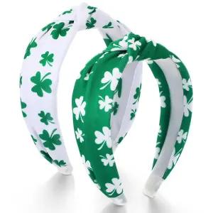 이요그 2팩 여성용 세인트 패트릭 데이 매듭 머리띠 샴록 와이드 헤어 밴드 논 슬립 클로버 후프 파티