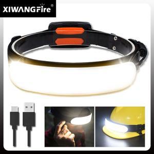 울트라 와이드 앵글 COB 헤드 램프 31PCS LED 휴대용 라이트 내장 5000Mah 배터리 손전등 USB 충전식 토치