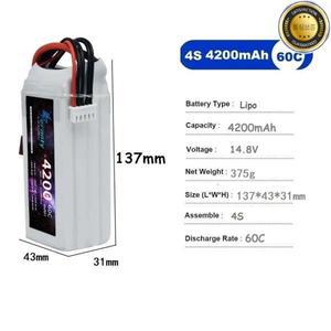 4200MAH 4S 리포 배터리 RC 자동차 FPV 드론 보트 헬리콥터용 60C 14.8V 충전식
