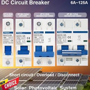 TAIXI 태양 광 발전 DC 회로 차단기 스위치 MCB DC250V 500V 1000V 16A 32A 40A 50A 63A 80A 100A 125A