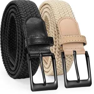 남성용 SANSTHS 2팩 스트레치 땋은 탄성 벨트 캐주얼 골프 청바지용 3/8인치 직조 1개