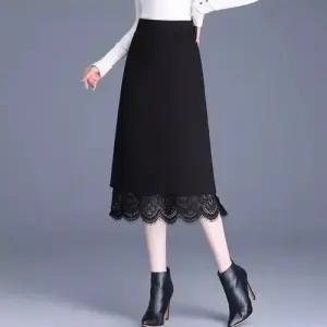 M1 스커트 니트 망사 중기장 하이웨스트 양면 밴딩 힙스터 레이스 일자 쉬폰치마 이성 JEN1