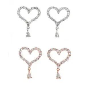 [라일리의류] Rly 하트 큐빅 물방울 은침 드롭귀걸이