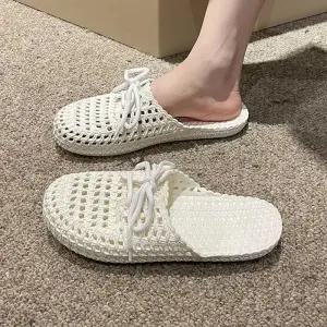 [라일리의류] Rly 리본장식 뮬 슬리퍼 캐주얼 패션신발 밀짚 외출화