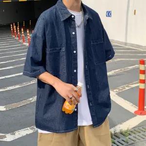 남자 반팔 데님셔츠 루즈핏 청남방 시원한 여름 캐주얼 데일리 남방 2색상