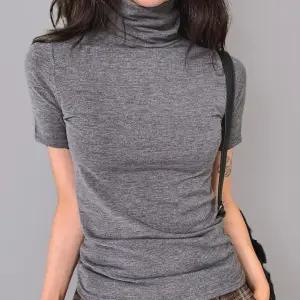 여성 레이온 신축성 있는 반팔 폴라티셔츠