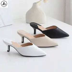 [애슬릿] 블로퍼 힐 스틸레토 키높이 미들힐 뮬 슬리퍼 6cm