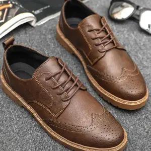 윙팁 옥스포드 갈색 가죽 레이스업 남성 비즈니스 출장용 클래식 통굽 편안한