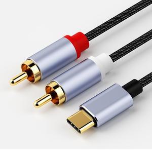 C타입에서 RCA 오디오 케이블  2 Aux 코드 변환기  USB C 라인  휴대폰 핸드폰 스피커 앰프 전원  무작위