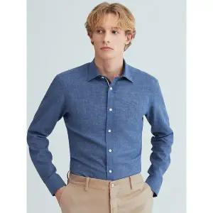 [하프클럽/듀퐁]린넨 히든 트리콜로르 954 컴포터블(뉴캐주얼핏) 셔츠 블루 SE6SM22LS954SBU