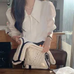 여성 봄 페미닌룩 퍼프 셔츠 빅카라 베이직 블라우스 DPZ5+7eVH