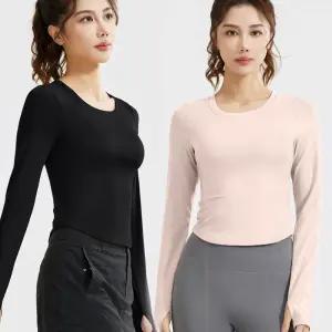 여자 헬스 요가 트레이닝 스포츠 라운드넥 긴팔 티셔츠여성 운동복 슬림핏 편안한 상의 레깅스코디 장코디