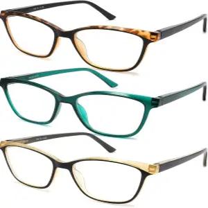 STARTONYOU 여성용 독서 안경 3팩 블루 라이트 컴퓨터 스프링 힌지 독자가 있는 캣 패션 풀 프레임