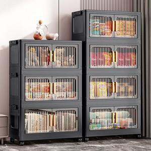 접이식 투명 이중문 수납장 대형 공간 절약형 이동식 정리함 방진 방습 주방 거실용