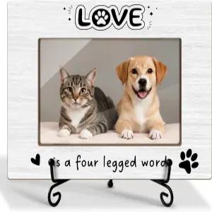 강아지 사진 액자 발 프린트 반려동물 고양이를 위한 기념 주인을 선물 4 x 6 삽입 - 사랑은 네 다리 단어