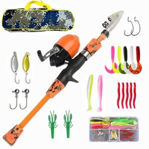 어린이 낚시대 텔레스코픽 막대 및 스피닝 릴 미끼 후크 여행용 극 세트