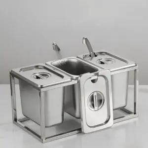 스텐 반찬통 사각 3구 구 선반 싱글 높이 밧트 /9 바트 소스 /6x5 밧드 올스텐