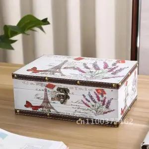 보물상자 레트로 나무 보관함 잠금 상자 기념품 레드 화장품 엽서 패킷 노트북