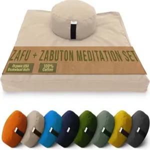 콩 제품 명상 쿠션 매트 세트 - 자푸 바닥 베개 메밀 면 충전 자부톤 기도 패드 요가 무릎 미국산 14인치