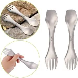 티타늄 스포크 2개 내구성 방청 플랫웨어 가벼운 숟가락/칼/포크 3 in 1 커틀러/유텐실 야외 캠핑 여행