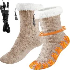 치싱유 전기 온열 플리스 양말 남성용 겨울용 USB 히팅 패드 니트 발 히터 미끄럼 방지 실내 신발 워머