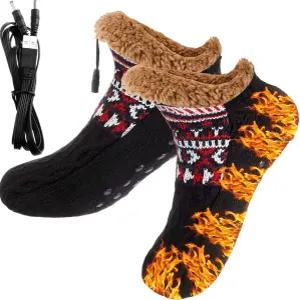 치싱유 전기 온열 플리스 양말 남성용 겨울철 USB 난방 발 히터 미끄럼 방지 열 실내 신발 워머 여성용