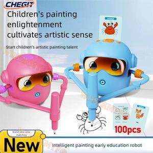 새로운 어린이용 드로잉 로봇 100장 카드 포함 인터랙티브 교육용 자동 남아 학습용