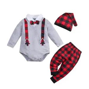 3피스 산타 크리스마스 면 바디수트 + 바지 모자 의상 신생아 긴소매 롬퍼 겨울 옷 스타일-2 12-18개월 [호