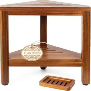 티크 코너 샤워 벤치와 어울리는 비누 홀더 - 목욕 용품 보관 선반이 있는 튼튼한 방수 욕실 의자 면도