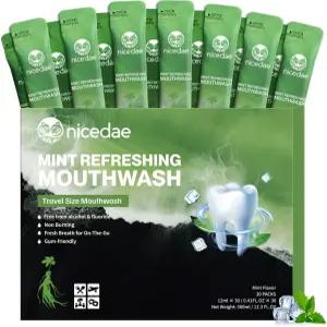 니체 여행용 사이즈 구강청결제 휴대용 패킷 무알코올 및 불소 함유 신선 민트 30개 개별 포장 크루즈
