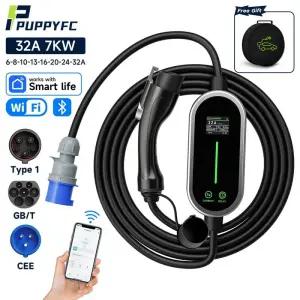 가정용전기차충전기 Puppyfc Type1 휴대용 EV 충전기 7KW 32A 1상 WiFi 스마트 제어 Wallbox Type2GBT 전기