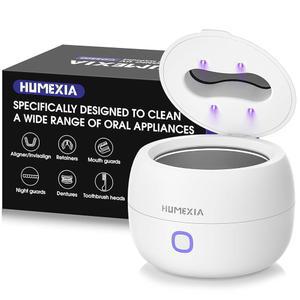 휴멕시아 리테이너 머신 45kHz UV 조명 화이트 보호대 시동 틀니용 200ML 포드 구강 보석 4개 경비대 얼라이너 청소 원터치 용량