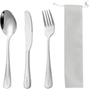 케이스가 있는 여행 도구 나이프 포크 숟가락이 포함된 4피스 재사용 가능한 스테인리스 스틸 식기 세트