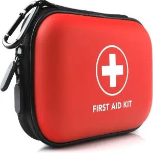 미니 구급상자 100개 방수 하드 쉘 작은 케이스 - 여행 야외 집 사무실 캠핑 하이킹 자동차(빨간색)에