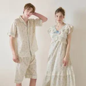 [lunaluz](신세계 사우스시티)커플 블루밍 코튼 브라캡내장 브이넥 반소매 원피스