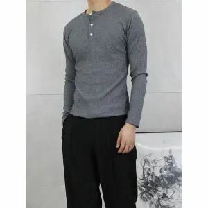 [하프클럽/세컨에디션]남자 슬림핏 골지 헨리넥 티셔츠