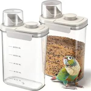 맥스닷 2개 새 씨앗 보관 용기 3Qt/2.8L 밀폐 컵 반려동물 사료 측정 뚜껑 마코 아프리카 회색